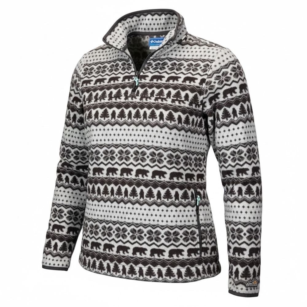 Chubbies Men's Fleece 1/4 Zip Pullover Sweater Bear Tree Print Gray Medium